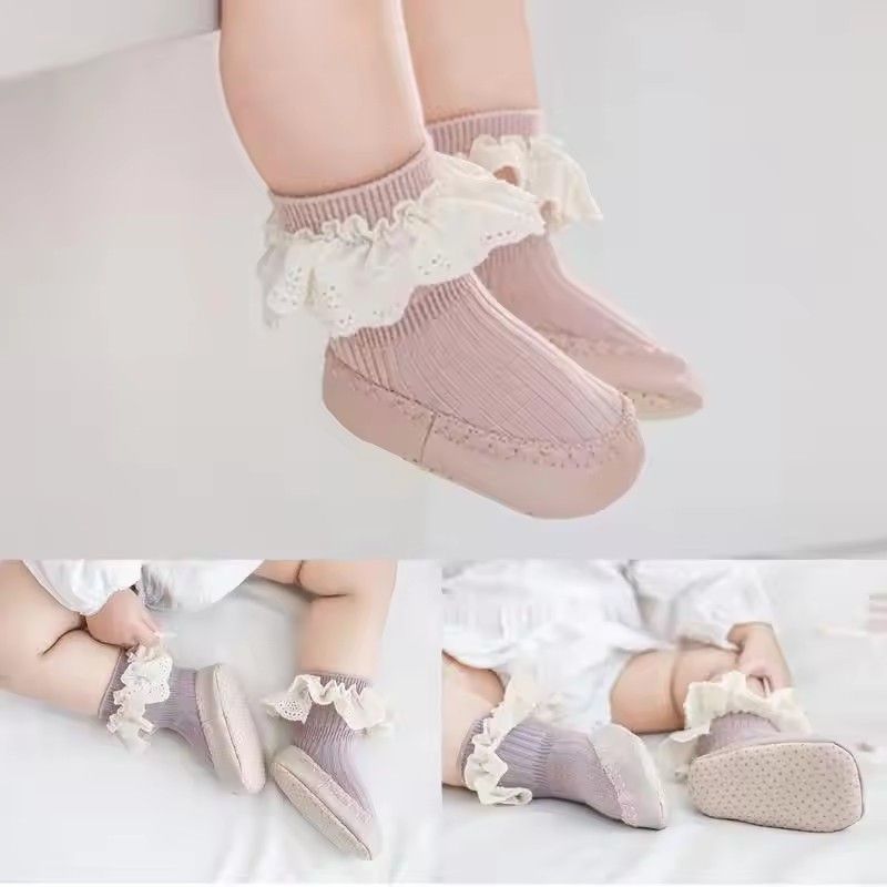 1 Pair  Autumn Winter Baby Girls Socks Newborn Baby Bowknot Socks Infant Baby Socks Anti Slip Soft Cotton Floor Sock Shoes