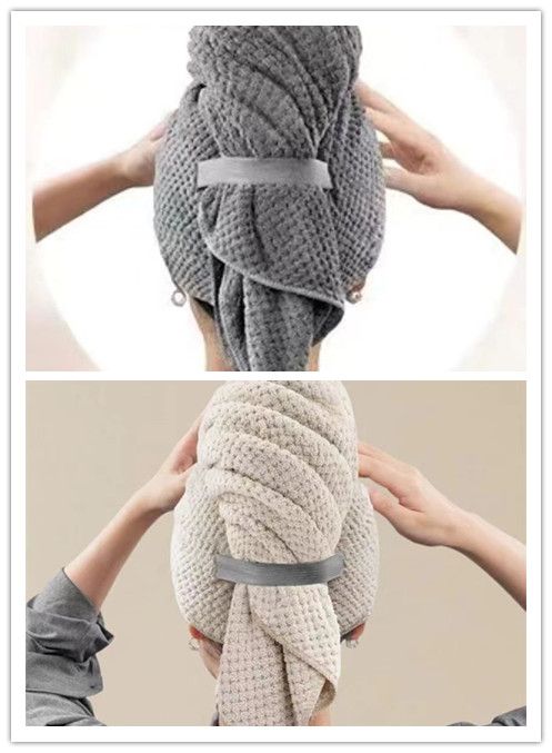 1PC Large Hair Drying Towel Solid Color Water Absorbent Microfiber Wrap with Elastic Strap Soft Quick Drying Towel for Hair