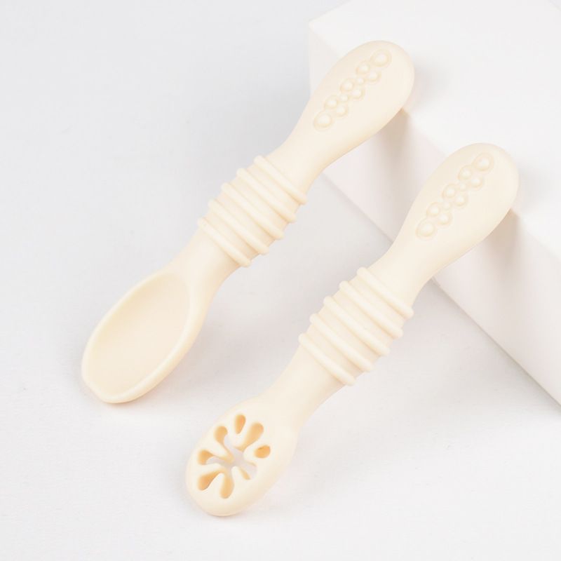 2PCS Cute Baby Learning Spoons Utensils Set Food Grade Silicone Sticky Spoon Children Cutlery Training Spoon Feeding Tableware