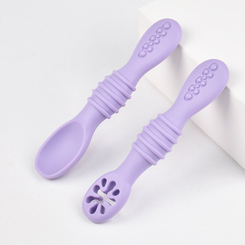 2PCS Cute Baby Learning Spoons Utensils Set Food Grade Silicone Sticky Spoon Children Cutlery Training Spoon Feeding Tableware