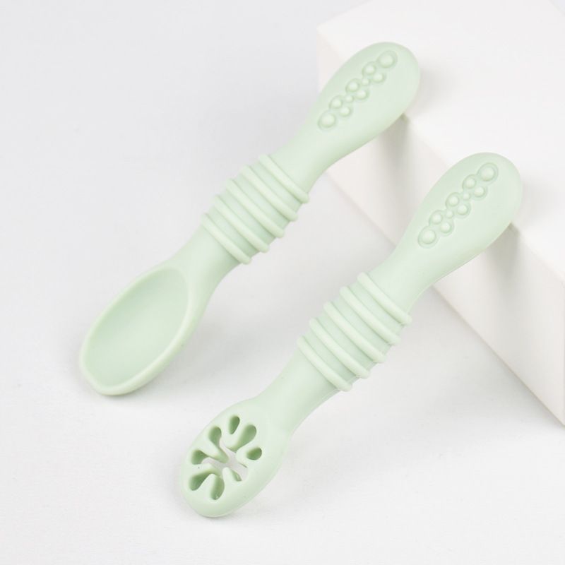 2PCS Cute Baby Learning Spoons Utensils Set Food Grade Silicone Sticky Spoon Children Cutlery Training Spoon Feeding Tableware