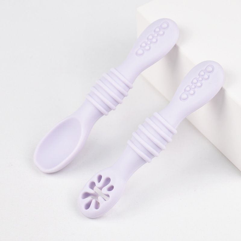 2PCS Cute Baby Learning Spoons Utensils Set Food Grade Silicone Sticky Spoon Children Cutlery Training Spoon Feeding Tableware