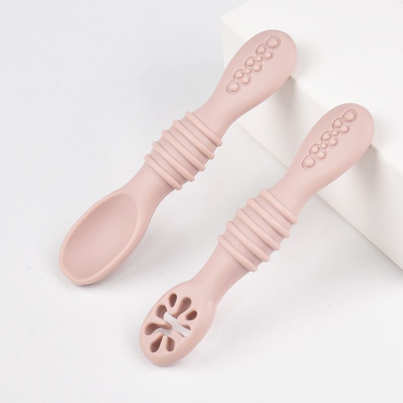 2PCS Cute Baby Learning Spoons Utensils Set Food Grade Silicone Sticky Spoon Children Cutlery Training Spoon Feeding Tableware