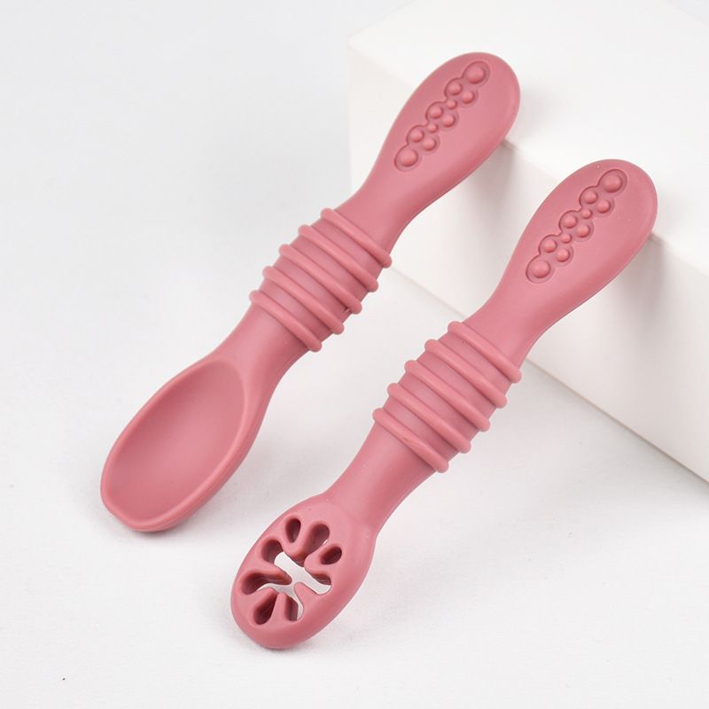 2PCS Cute Baby Learning Spoons Utensils Set Food Grade Silicone Sticky Spoon Children Cutlery Training Spoon Feeding Tableware