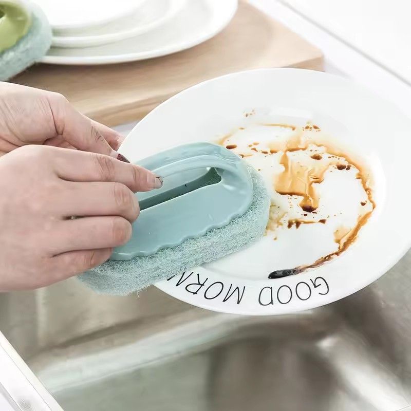 1PC Cleaning Brush with Handle Kitchen Sponge Wipe Thickening Bathroom Tile Cleaning Sponge Household Stain Removal Clean Tools