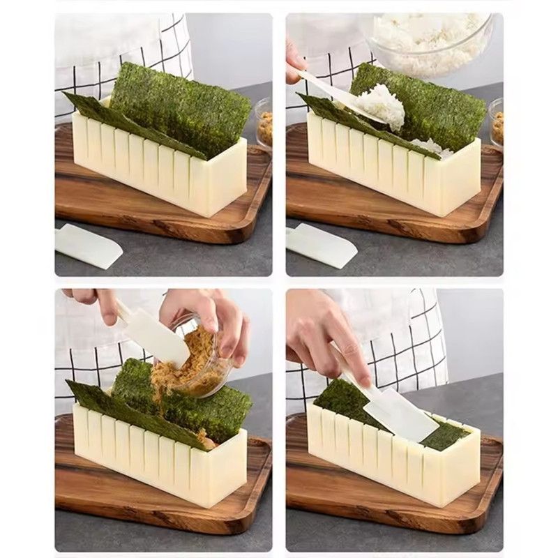 3PCS Sushi Maker Equipment Kit Plastic Kimbap Sushi Rolls Mold Round Square Heart-shaped Sushi Making Tools Cake Roll Mold