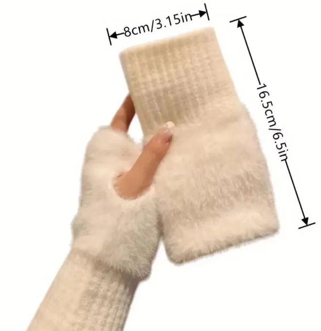 New Mink Fleece Half Finger Gloves for Women's Soft Winter Warmth Luxury Solid Color Plush Knitted Fingerless Gloves
