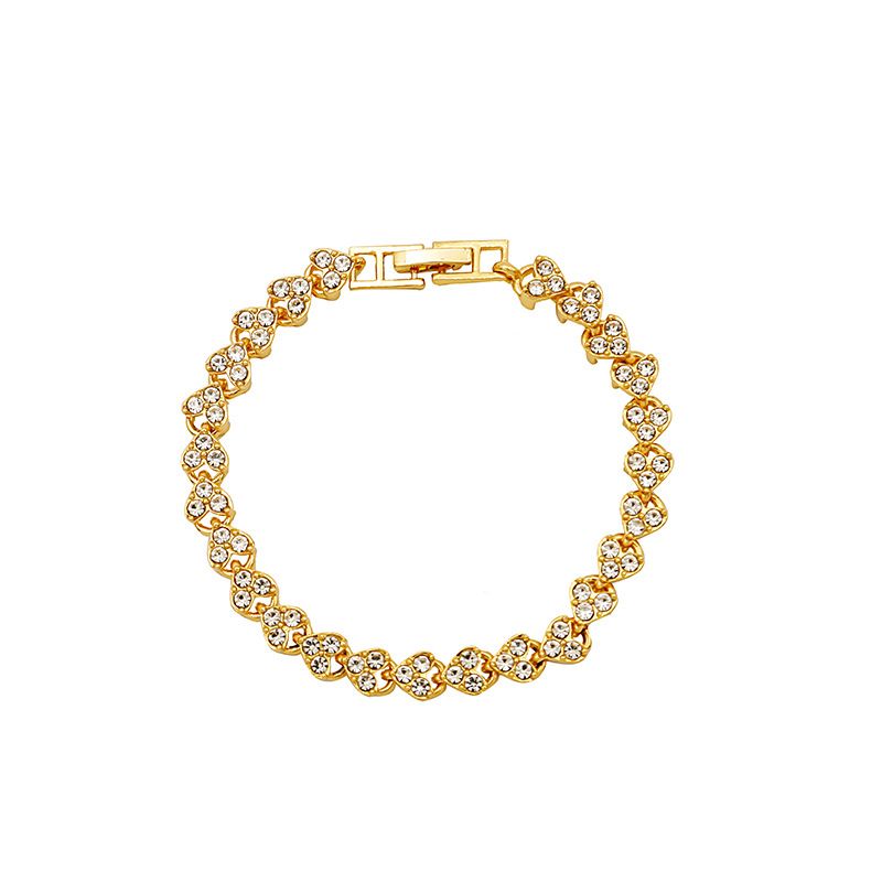 Luxury Roman Crystal Bracelet for Women New Fashion Heart Chain Charm Rhinestone Bangle Wedding Bridal Jewelry Accessories Gifts