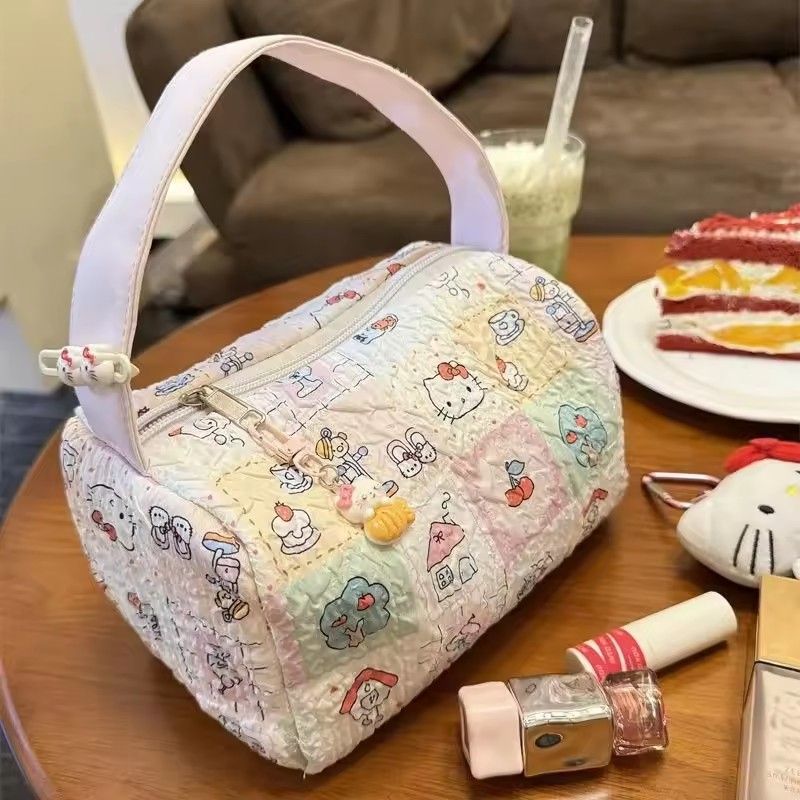 Kawaii Hello Kitty Kitty Makeup Bag Girl anime Storage bag Portable Travel storage bag Large capacity ins Handbag Couple Giftz