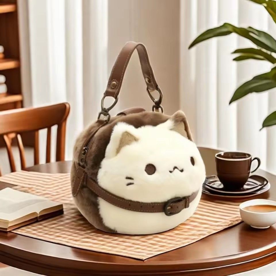 1PC  Cute Clutch Bag Plush Backpack Furry Cat Bag Adorable Kitten Handbag for Woman Kids Cartoon 2025 New Kitten Handbag