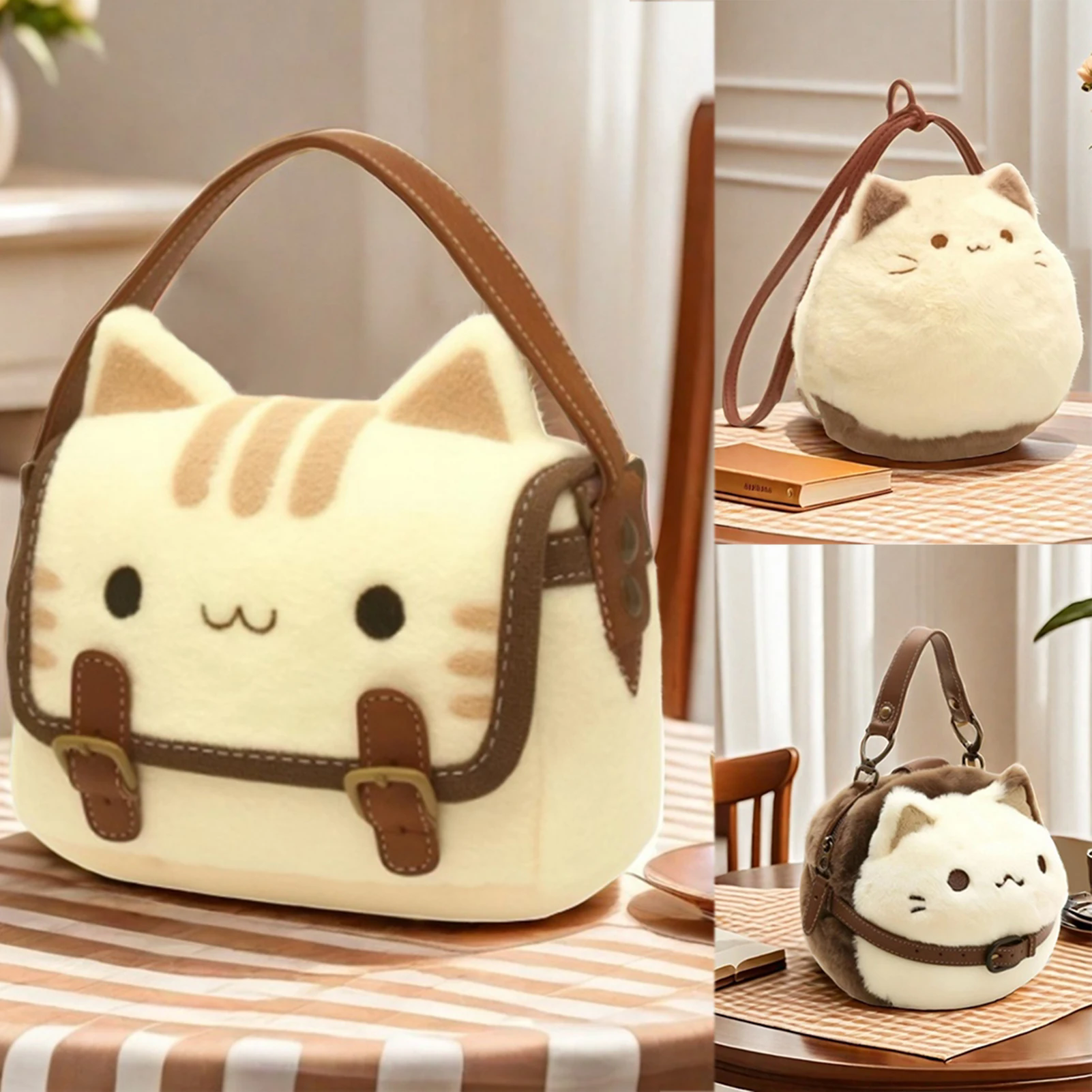 1PC  Cute Clutch Bag Plush Backpack Furry Cat Bag Adorable Kitten Handbag for Woman Kids Cartoon 2025 New Kitten Handbag