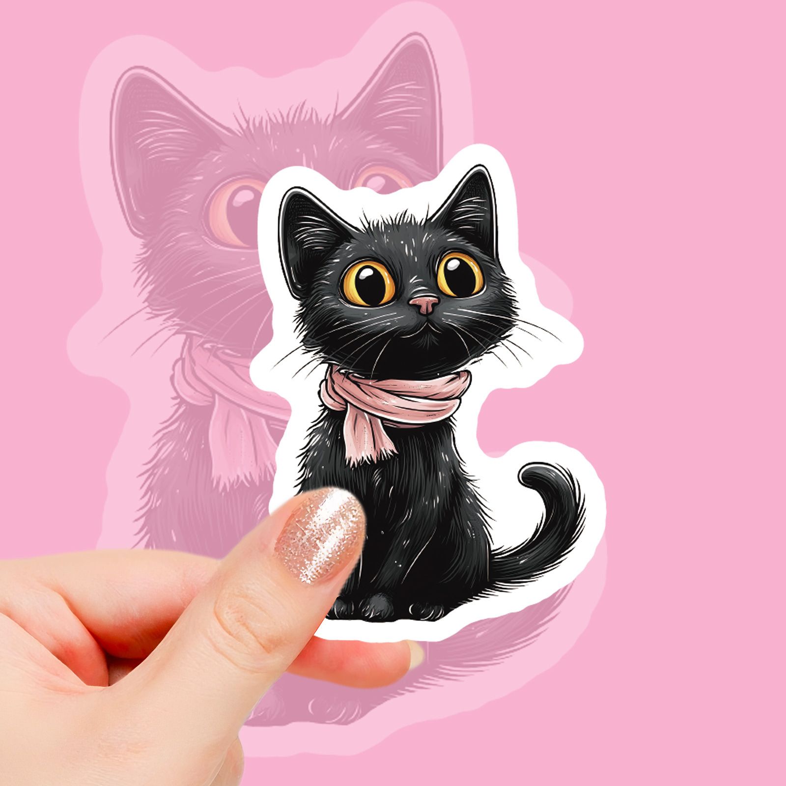 56PCS Cartoon Black Cat Stickers Cat DIY Luggage Notebook Skateboarding Motorcycle PVC Waterproof Stickers