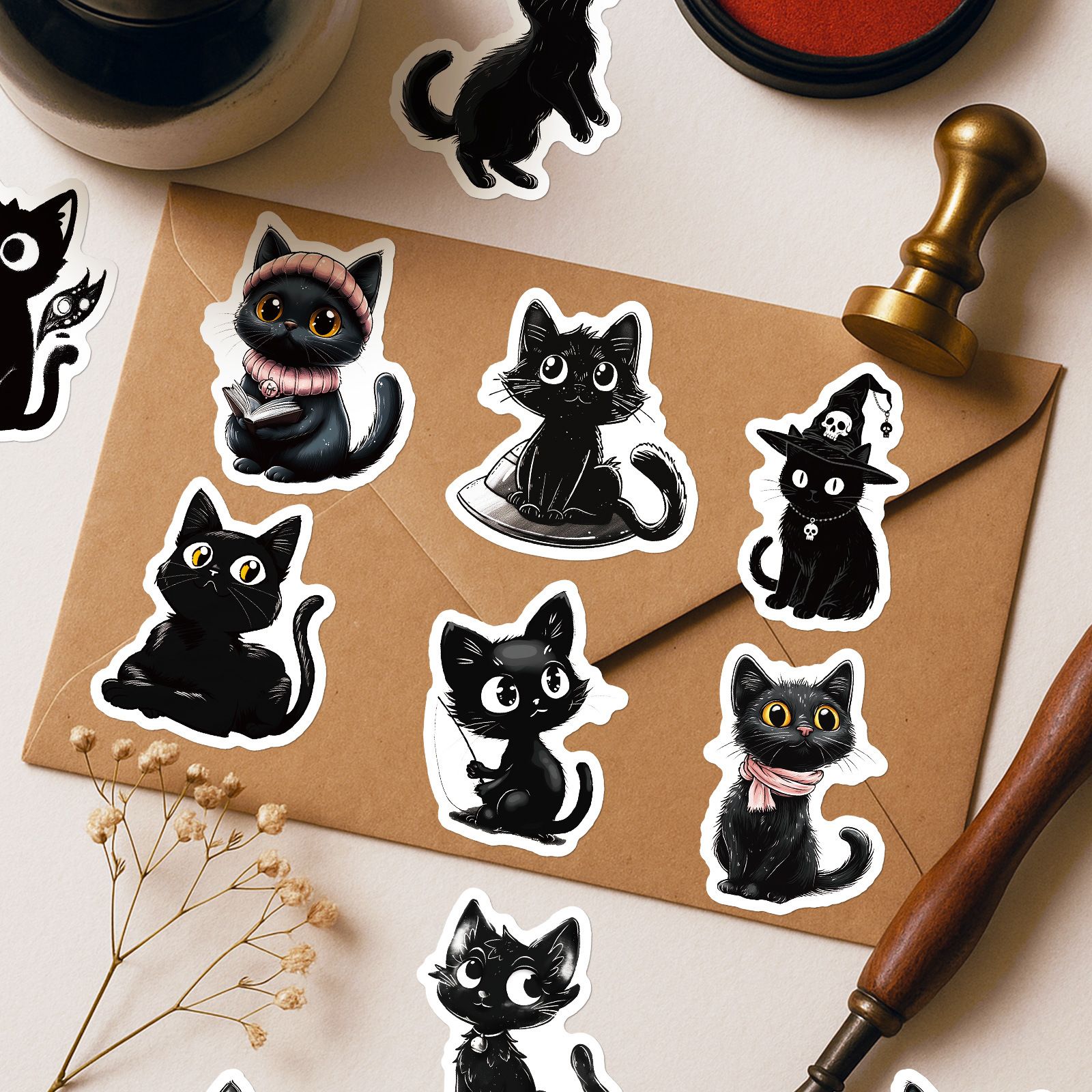 56PCS Cartoon Black Cat Stickers Cat DIY Luggage Notebook Skateboarding Motorcycle PVC Waterproof Stickers