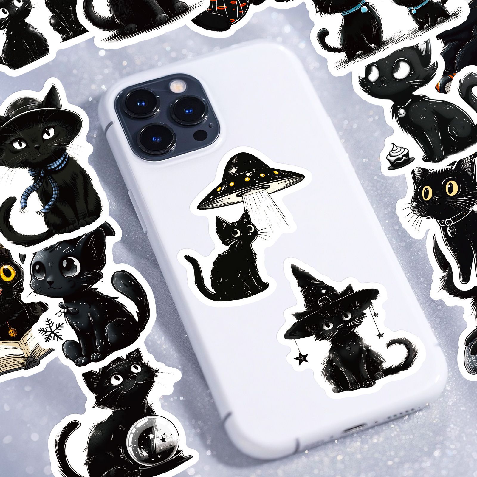56PCS Cartoon Black Cat Stickers Cat DIY Luggage Notebook Skateboarding Motorcycle PVC Waterproof Stickers