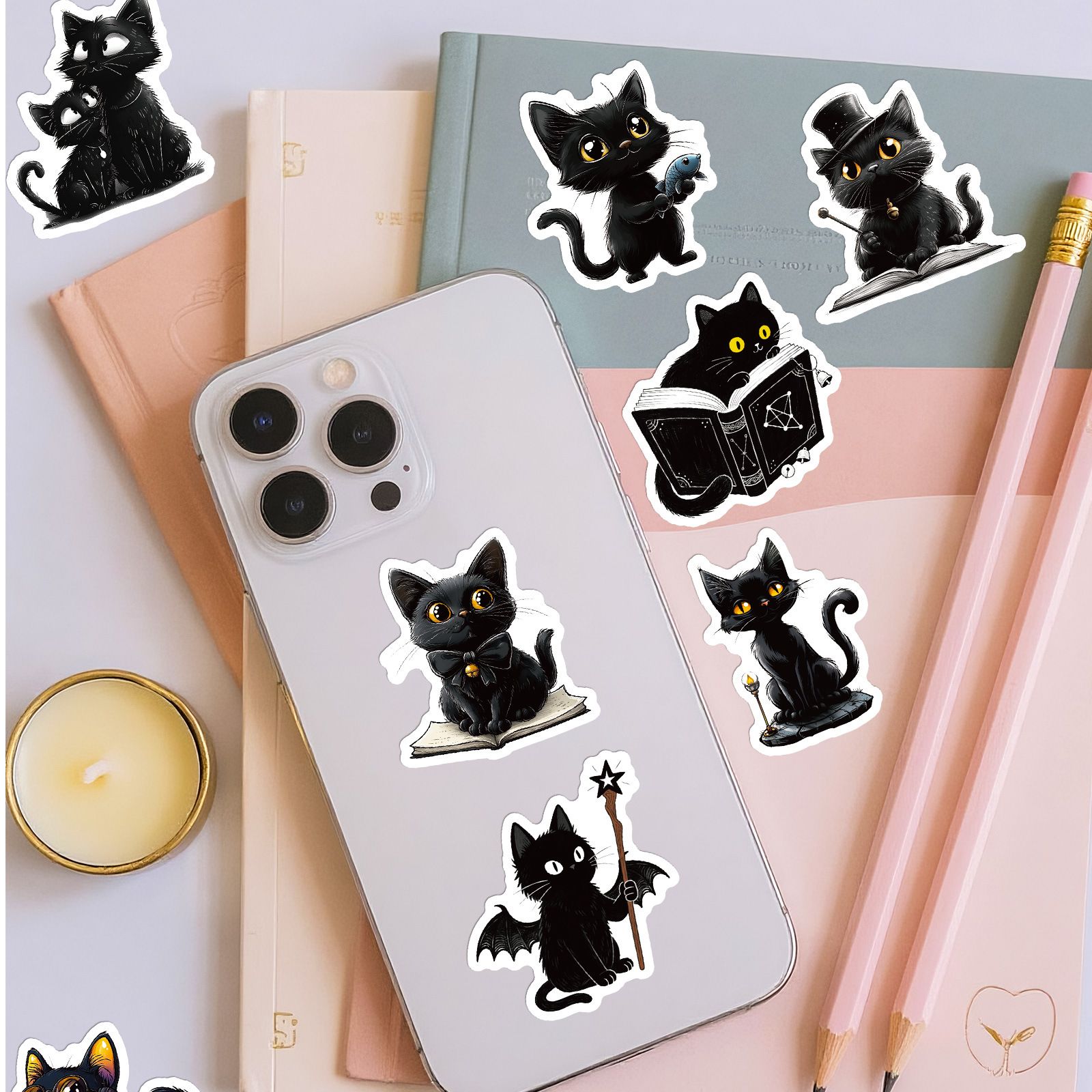56PCS Cartoon Black Cat Stickers Cat DIY Luggage Notebook Skateboarding Motorcycle PVC Waterproof Stickers