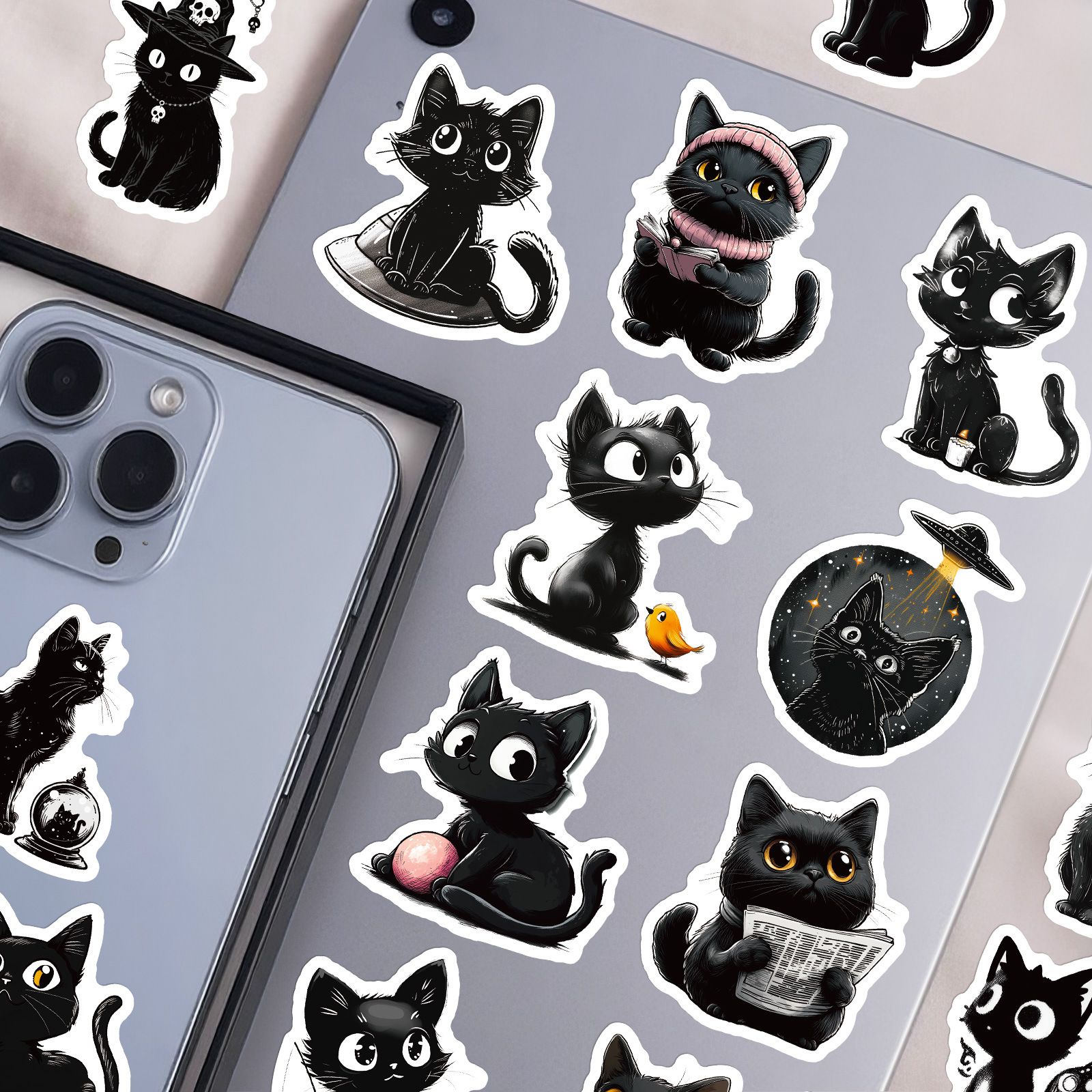56PCS Cartoon Black Cat Stickers Cat DIY Luggage Notebook Skateboarding Motorcycle PVC Waterproof Stickers
