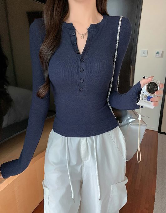 Hot Girl Tight-fitting Long-sleeved T-shirt Women's Autumn and Winter Half-open Collar Bottoming Shirt Slim and Chic inner top