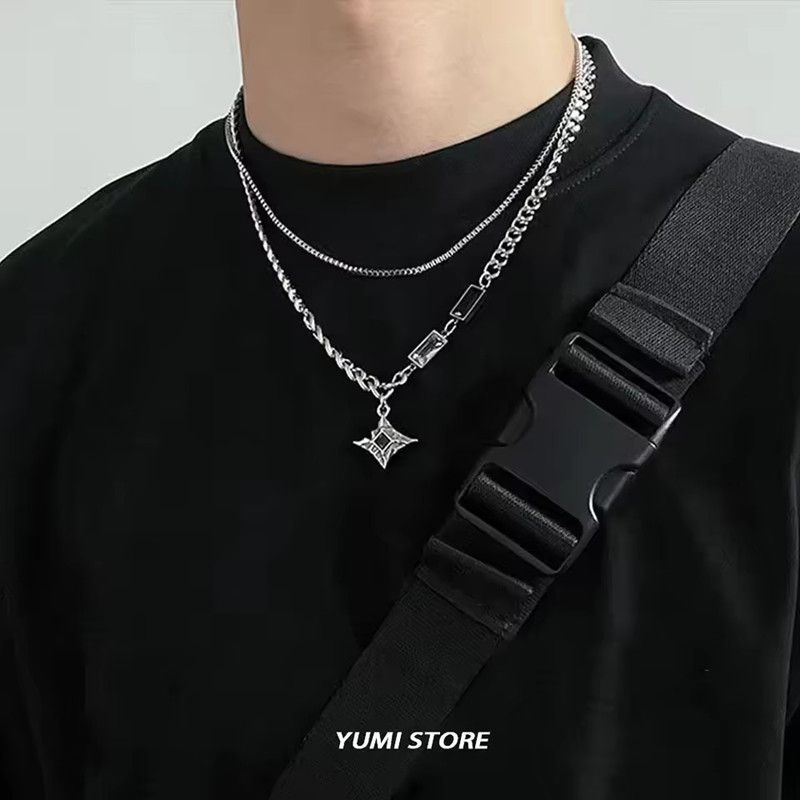Trendy Double Layered Star Pendant Necklace For Men Unisex Personalized Titanium Steel Chain Necklaces Casual Party Jewelry Gift