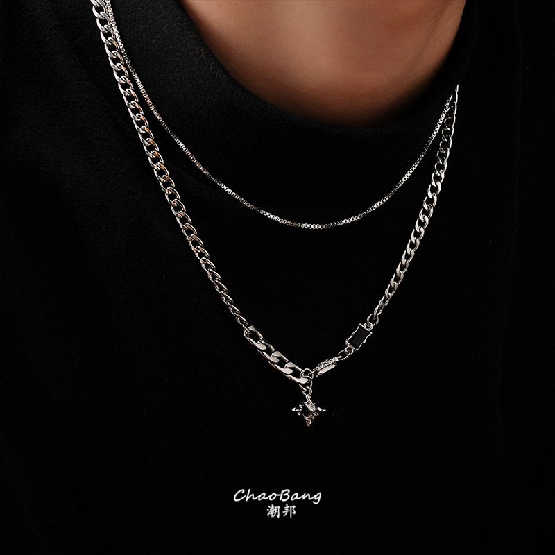 Trendy Double Layered Star Pendant Necklace For Men Unisex Personalized Titanium Steel Chain Necklaces Casual Party Jewelry Gift