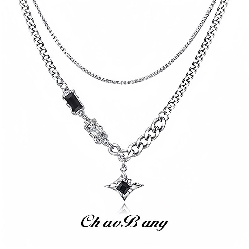 Trendy Double Layered Star Pendant Necklace For Men Unisex Personalized Titanium Steel Chain Necklaces Casual Party Jewelry Gift