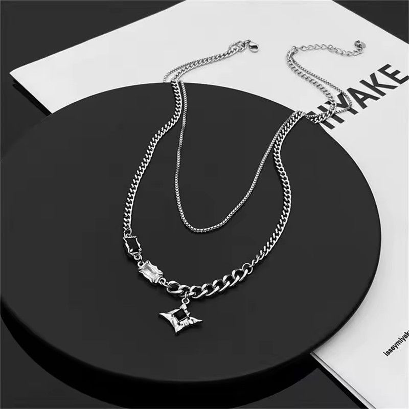 Trendy Double Layered Star Pendant Necklace For Men Unisex Personalized Titanium Steel Chain Necklaces Casual Party Jewelry Gift