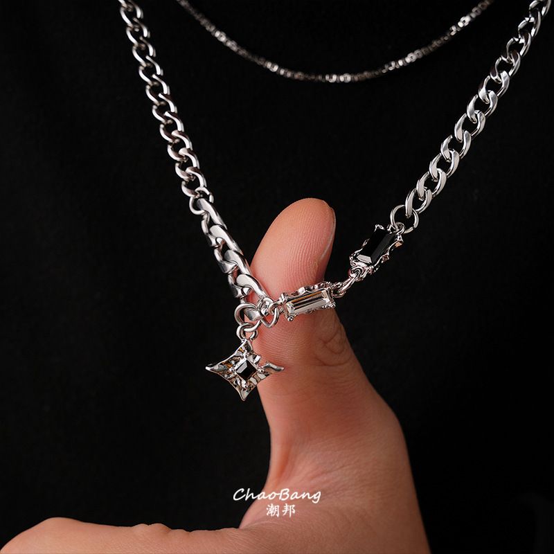 Trendy Double Layered Star Pendant Necklace For Men Unisex Personalized Titanium Steel Chain Necklaces Casual Party Jewelry Gift