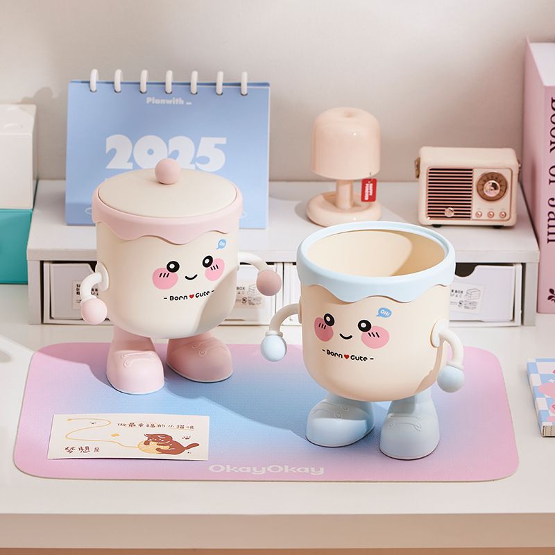 1PC Cute Desktop Trash Can, Mini High-Beauty Bookshelf Dining Table Bedroom Bedside Home Small Garbage Storage Box