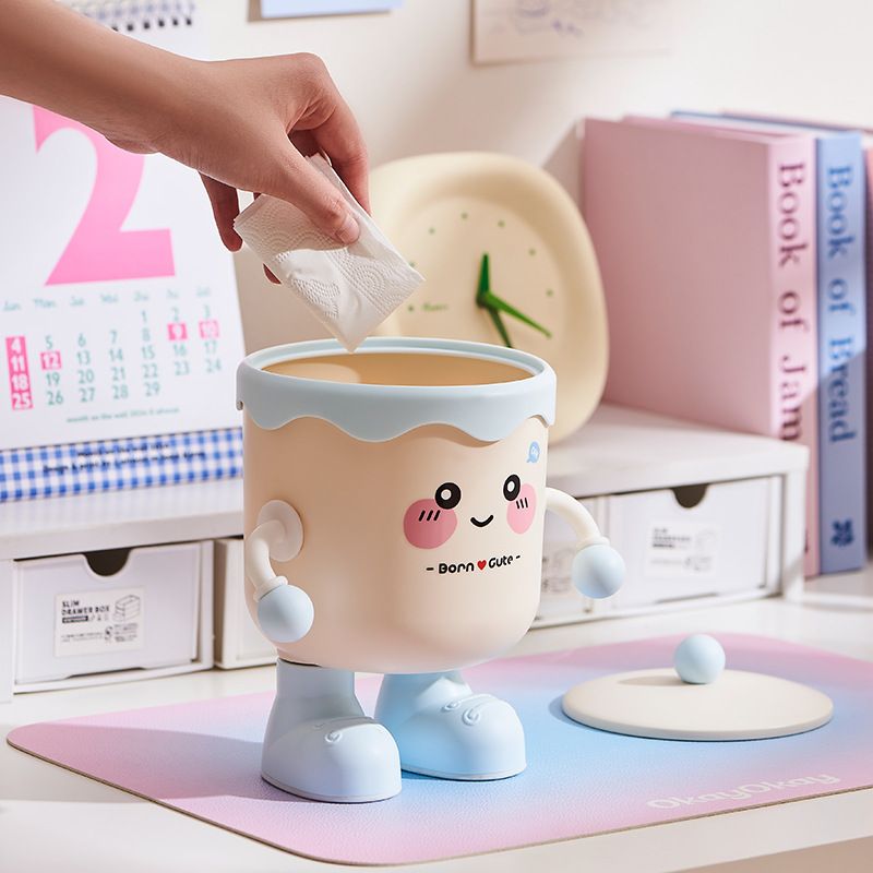 1PC Cute Desktop Trash Can, Mini High-Beauty Bookshelf Dining Table Bedroom Bedside Home Small Garbage Storage Box