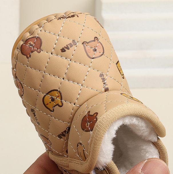 2025 Winter New Baby Kids Short Boots with Thick Fur Cute Girls Snow Boots Cute Bears Hook&loop Baby Walking Shoes Soft Non-slip