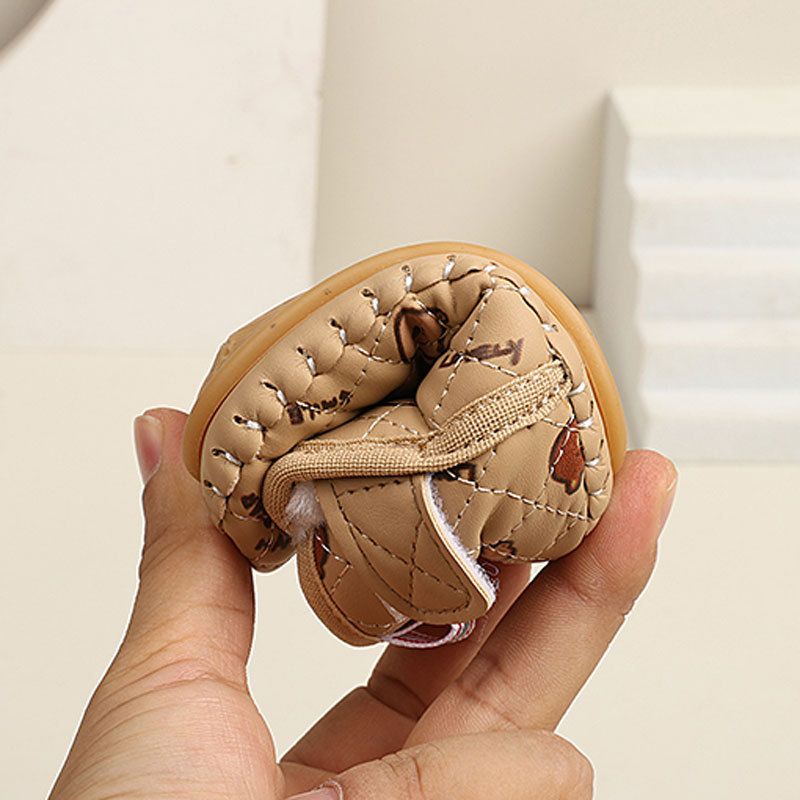 2025 Winter New Baby Kids Short Boots with Thick Fur Cute Girls Snow Boots Cute Bears Hook&loop Baby Walking Shoes Soft Non-slip