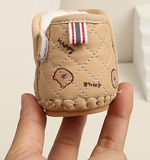 2025 Winter New Baby Kids Short Boots with Thick Fur Cute Girls Snow Boots Cute Bears Hook&loop Baby Walking Shoes Soft Non-slip