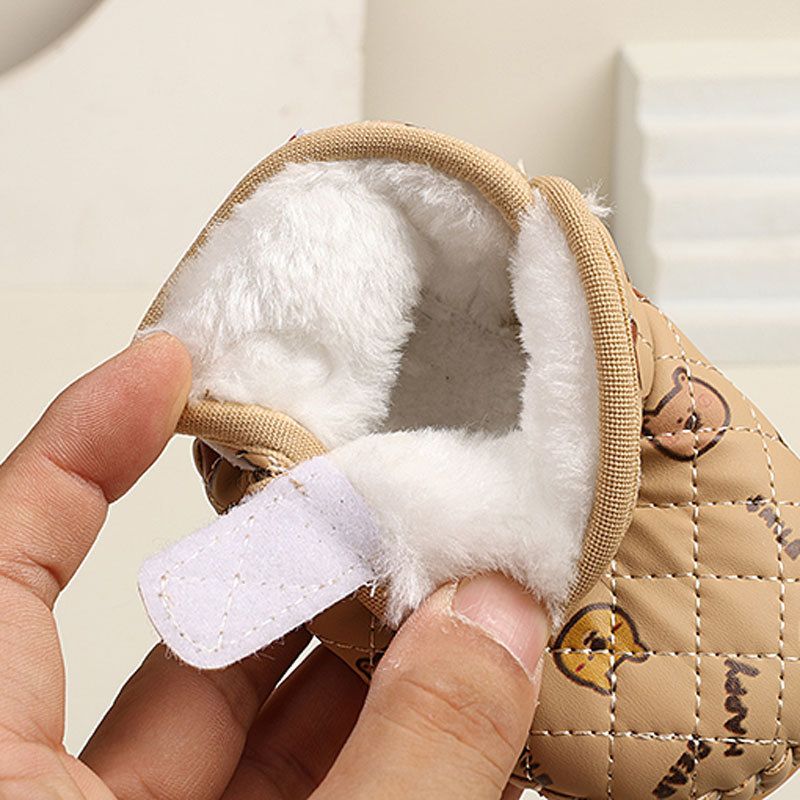 2025 Winter New Baby Kids Short Boots with Thick Fur Cute Girls Snow Boots Cute Bears Hook&loop Baby Walking Shoes Soft Non-slip