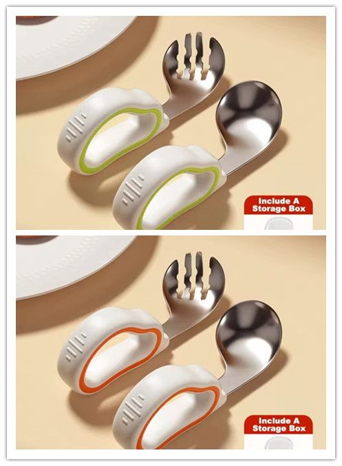 Silicone Baby Fork and Spoon Set Self Feeding with Storage Box Baby Cutlery Short Handle Safe Child Tableware Training EatingZ