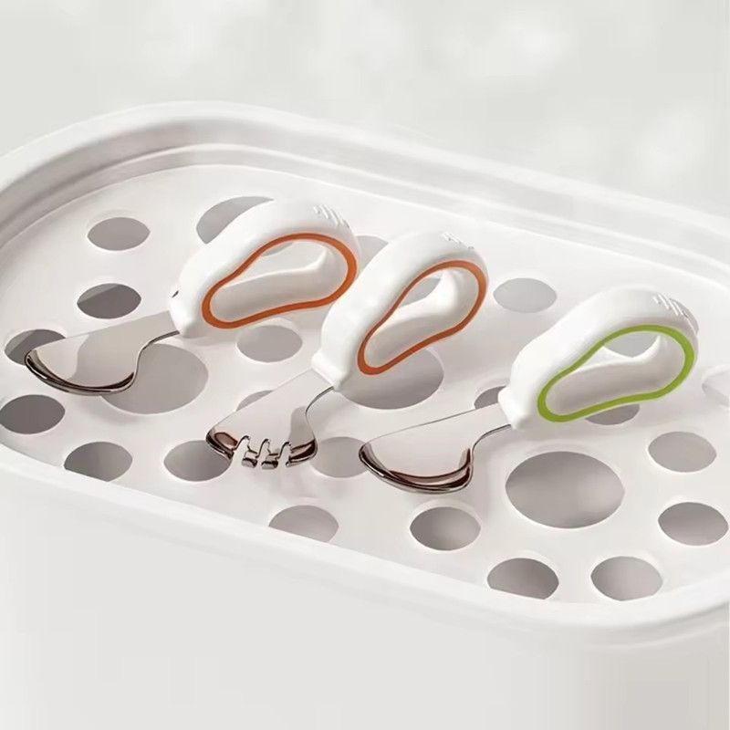 Silicone Baby Fork and Spoon Set Self Feeding with Storage Box Baby Cutlery Short Handle Safe Child Tableware Training EatingZ