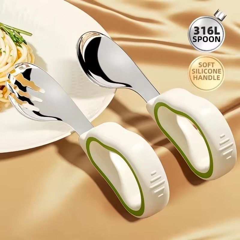 Silicone Baby Fork and Spoon Set Self Feeding with Storage Box Baby Cutlery Short Handle Safe Child Tableware Training EatingZ