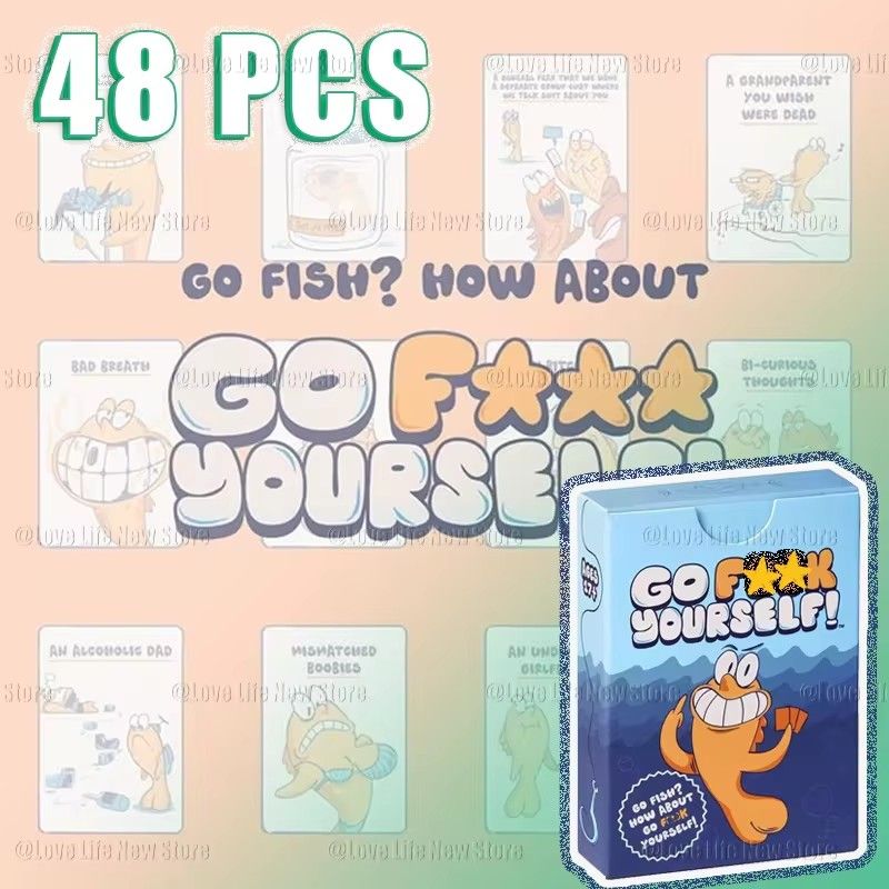 48PCS Fun Fish Card Solitaire Adult Party Table Game Two Or More Players Prank Party Interaction Family, Friends, Colleagues