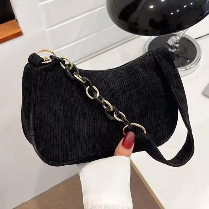 Fashion Vintage Handbags Women Autumn Winter Corduroy Underarm Bag Zipper Shoulder Small Bags Female Soft Casual Clutch Handbag