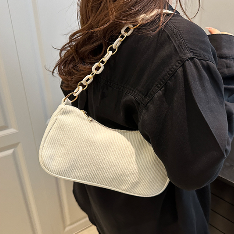 Fashion Vintage Handbags Women Autumn Winter Corduroy Underarm Bag Zipper Shoulder Small Bags Female Soft Casual Clutch Handbag