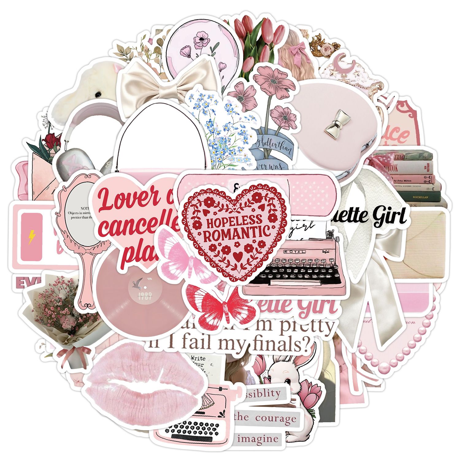 50pcs Cute Pink Coquette Aesthetic Stickers Kawaii INS Style Girl Sticker Decoration Luggage Phone Laptop Graffiti Decals H-37