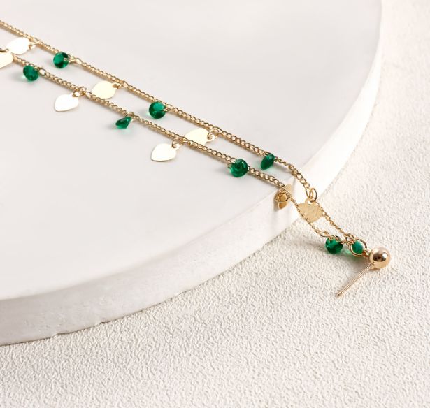 Ethnic Style Green Imitation Crystal Tassel Earrings and Nose Rings, Sweet and Cool Heart-Shaped Piercing Nose Clips for Women A-2167