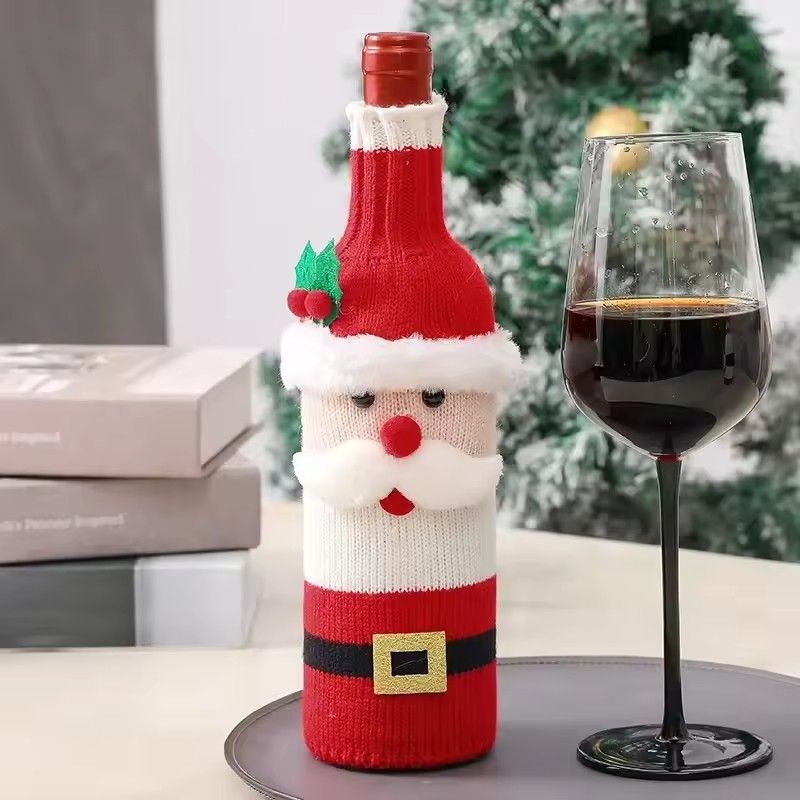 1PC Christmas Wine Bottle Cover Set Santa Snowman Woven Wine Bottle Bags For Christmas Party Table Decorations New Year Gifts