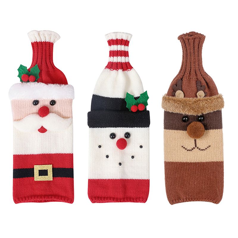 1PC Christmas Wine Bottle Cover Set Santa Snowman Woven Wine Bottle Bags For Christmas Party Table Decorations New Year Gifts