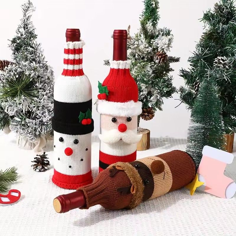 1PC Christmas Wine Bottle Cover Set Santa Snowman Woven Wine Bottle Bags For Christmas Party Table Decorations New Year Gifts