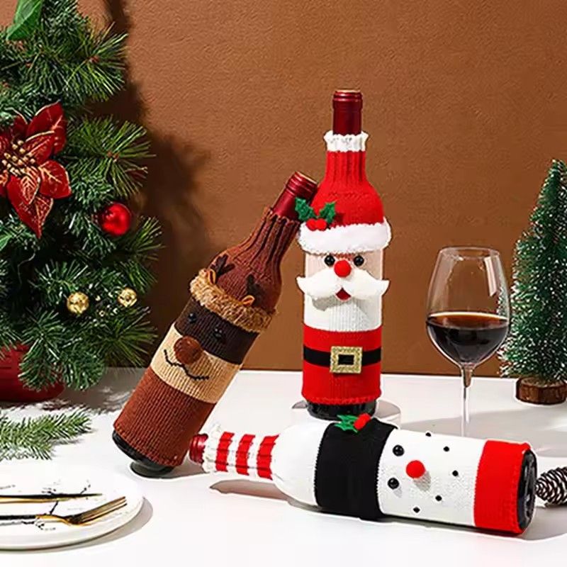 1PC Christmas Wine Bottle Cover Set Santa Snowman Woven Wine Bottle Bags For Christmas Party Table Decorations New Year Gifts