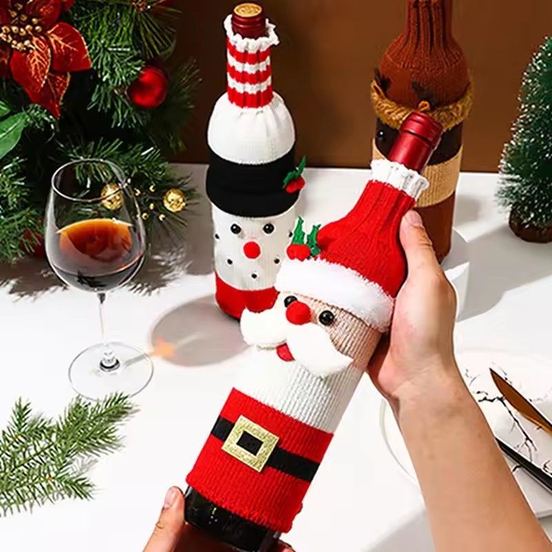 1PC Christmas Wine Bottle Cover Set Santa Snowman Woven Wine Bottle Bags For Christmas Party Table Decorations New Year Gifts