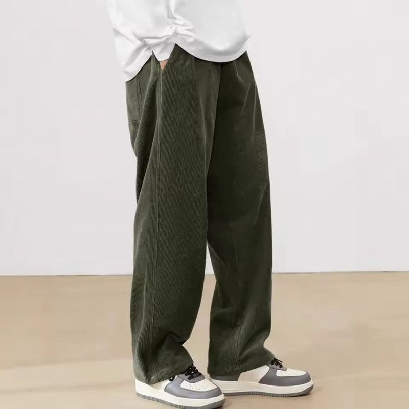 Men's Corduroy Casual Pants Loose Fit Baggy Straight Sweatpants with Drawstring Elastic Waist Outdoor Streetwear Winter Warm