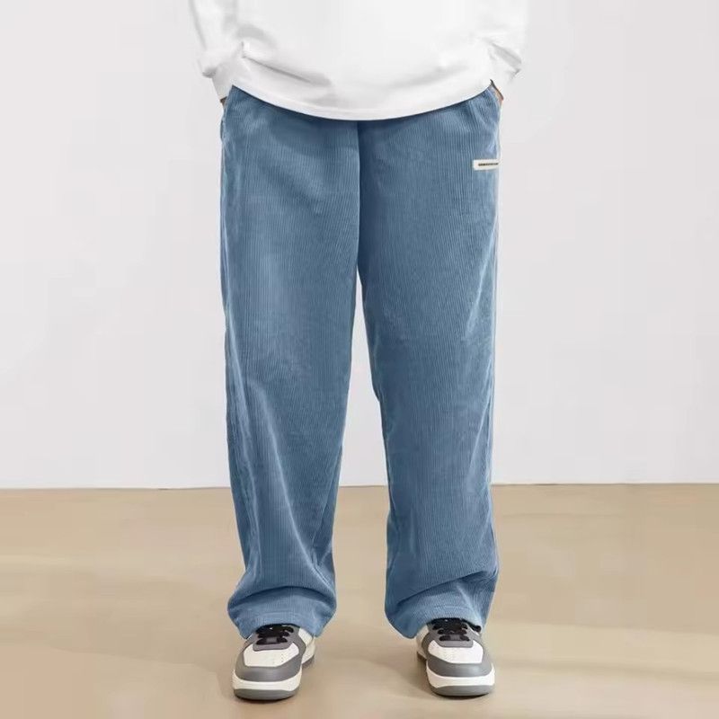 Men's Corduroy Casual Pants Loose Fit Baggy Straight Sweatpants with Drawstring Elastic Waist Outdoor Streetwear Winter Warm
