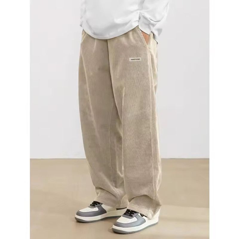 Men's Corduroy Casual Pants Loose Fit Baggy Straight Sweatpants with Drawstring Elastic Waist Outdoor Streetwear Winter Warm