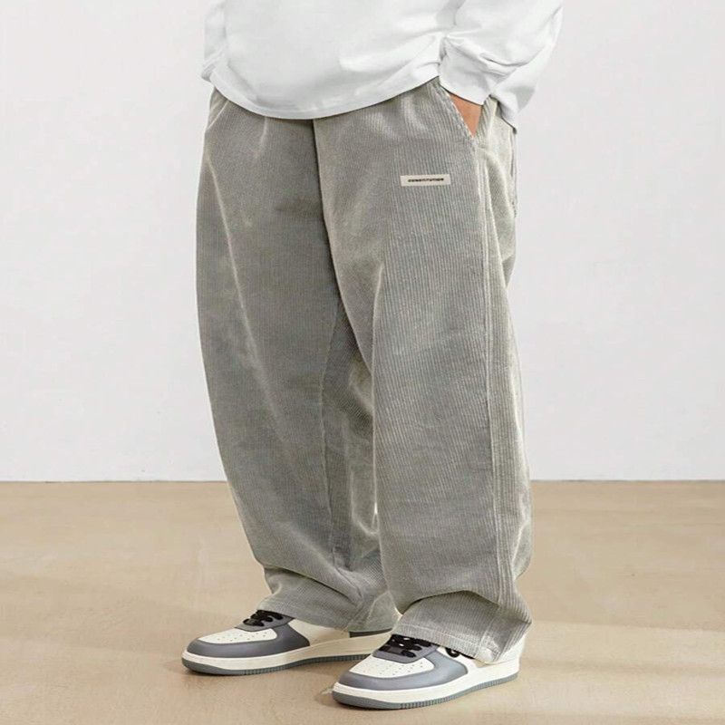 Men's Corduroy Casual Pants Loose Fit Baggy Straight Sweatpants with Drawstring Elastic Waist Outdoor Streetwear Winter Warm