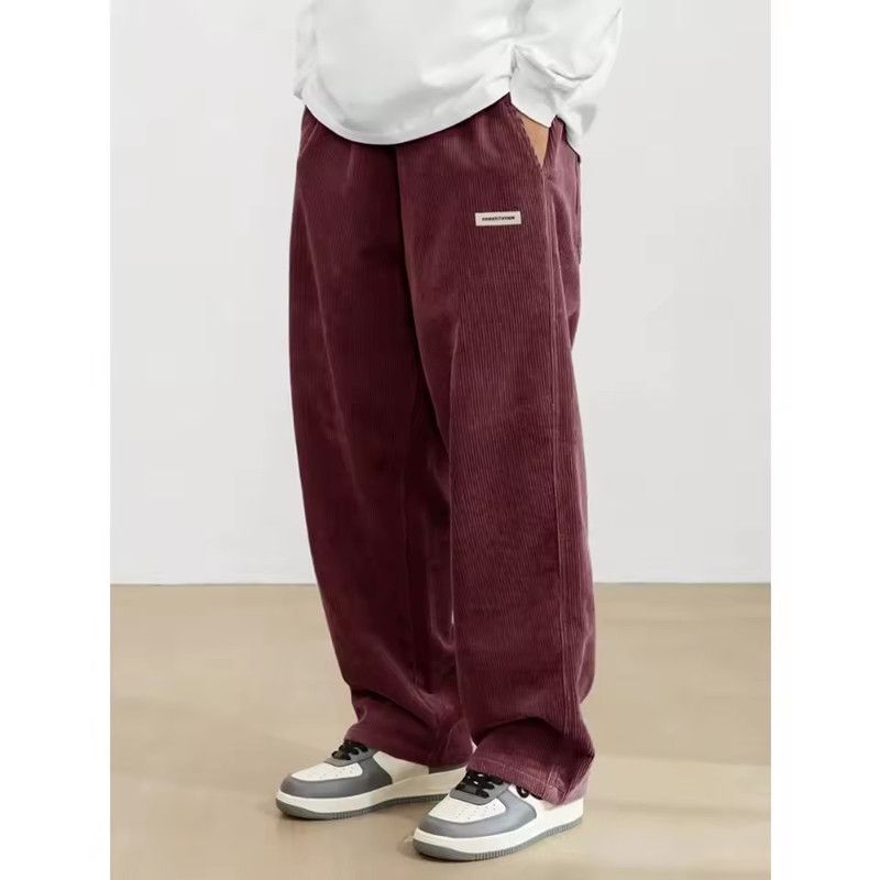 Men's Corduroy Casual Pants Loose Fit Baggy Straight Sweatpants with Drawstring Elastic Waist Outdoor Streetwear Winter Warm